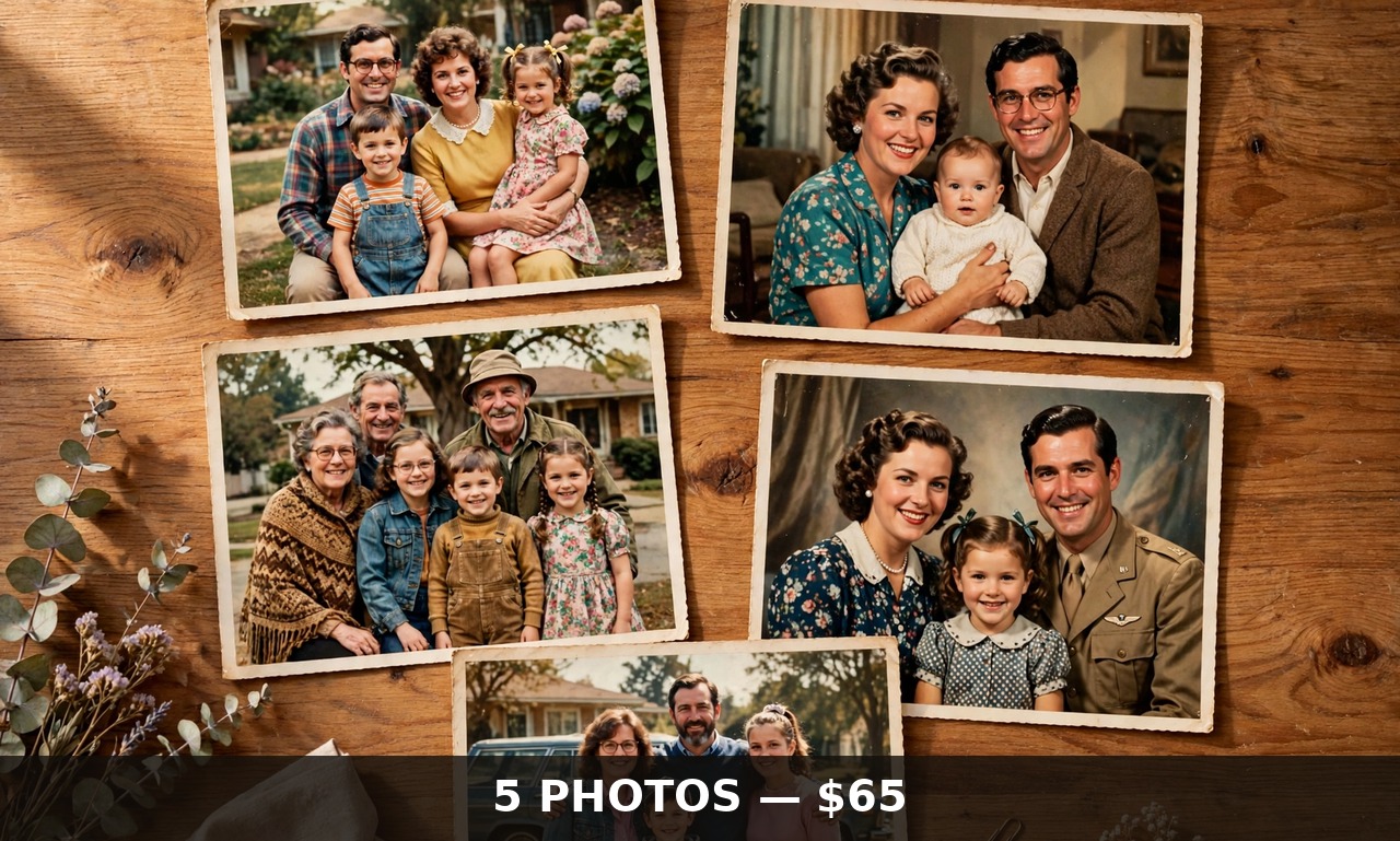 A restored and colorized family photo set