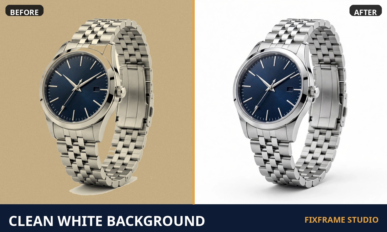 Before and after: watch on a pure white background