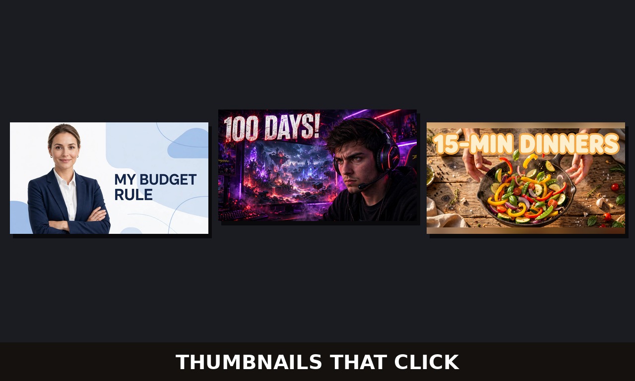 Thumbnail designs across finance, gaming and cooking channels